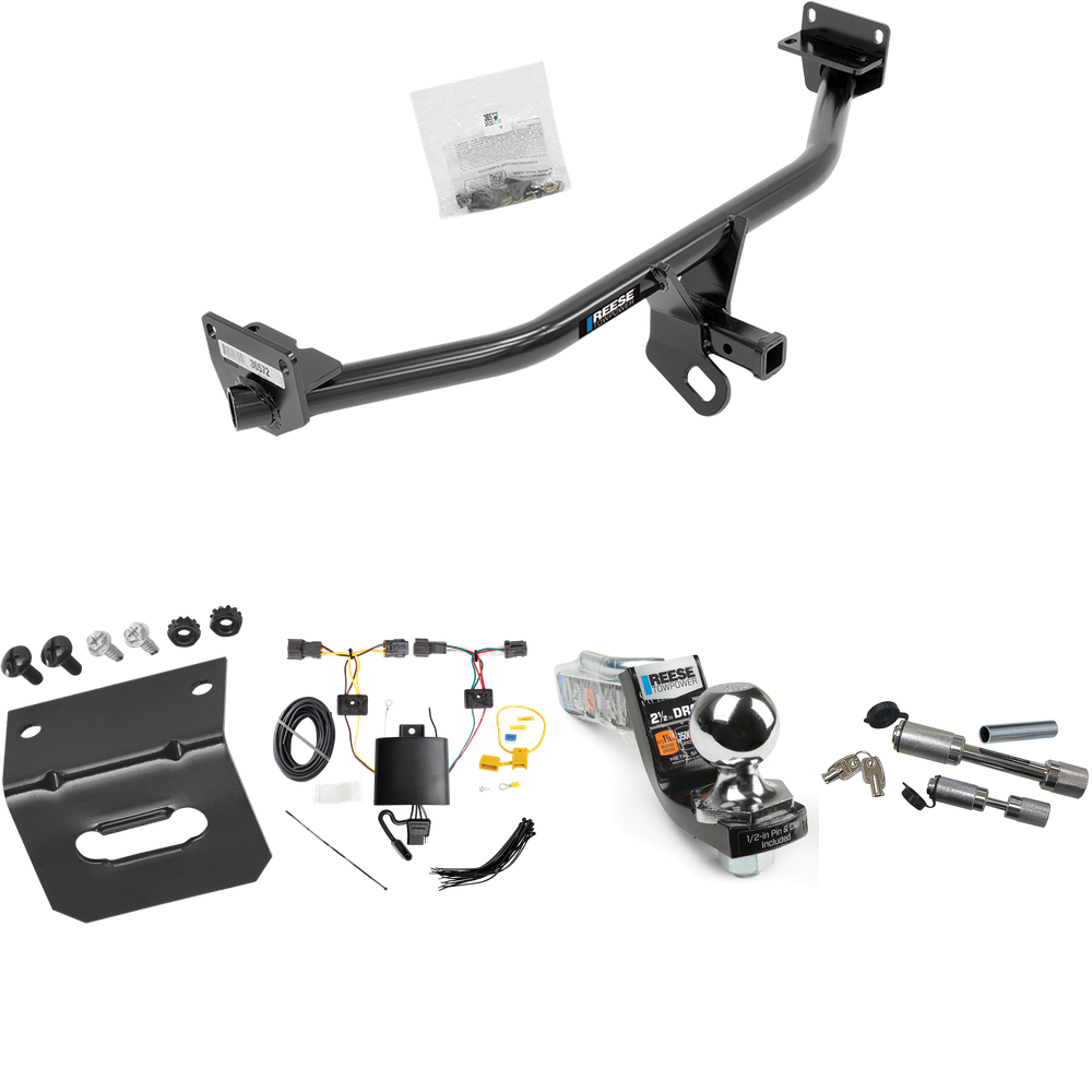 Fits 2019-2021 Hyundai Tucson Trailer Hitch Tow PKG w/ 4-Flat Wiring Harness + Interlock Starter Kit w/ 2" Ball 2-1/2" Drop 2" Rise + Wiring Bracket + Dual Hitch & Coupler Locks (Excludes: Night Edition Models) By Reese Towpower