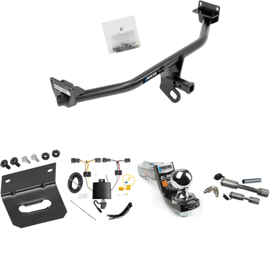 Fits 2019-2021 Hyundai Tucson Trailer Hitch Tow PKG w/ 4-Flat Wiring Harness + Interlock Starter Kit w/ 2" Ball 2-1/2" Drop 2" Rise + Wiring Bracket + Dual Hitch & Coupler Locks (Excludes: Night Edition Models) By Reese Towpower