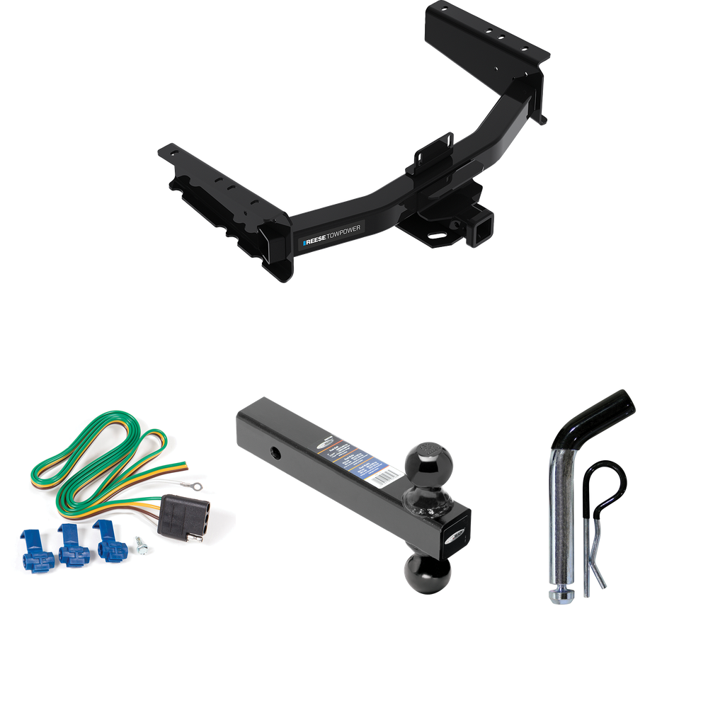 Fits 2019-2023 RAM 1500 Trailer Hitch Tow PKG w/ 4-Flat Wiring Harness + Dual Ball Ball Mount 2" & 2-5/16" Trailer Balls + Pin/Clip (For (New Body Style) Models) By Reese Towpower