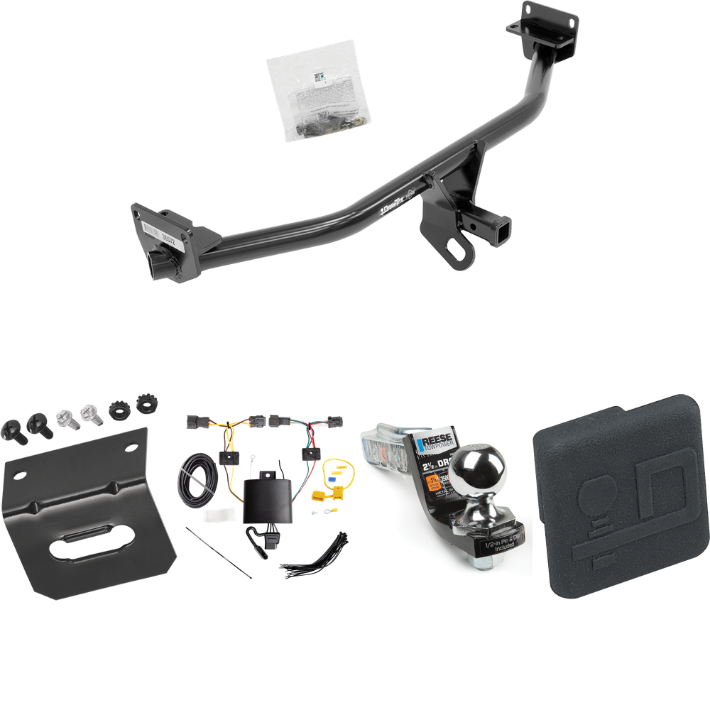 Fits 2019-2021 Hyundai Tucson Trailer Hitch Tow PKG w/ 4-Flat Wiring Harness + Interlock Starter Kit w/ 2" Ball 2-1/2" Drop 2" Rise + Wiring Bracket + Hitch Cover (Excludes: Night Edition Models) By Draw-Tite