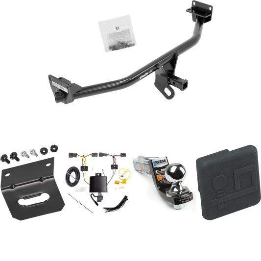 Fits 2019-2021 Hyundai Tucson Trailer Hitch Tow PKG w/ 4-Flat Wiring Harness + Interlock Starter Kit w/ 2" Ball 2-1/2" Drop 2" Rise + Wiring Bracket + Hitch Cover (Excludes: Night Edition Models) By Draw-Tite