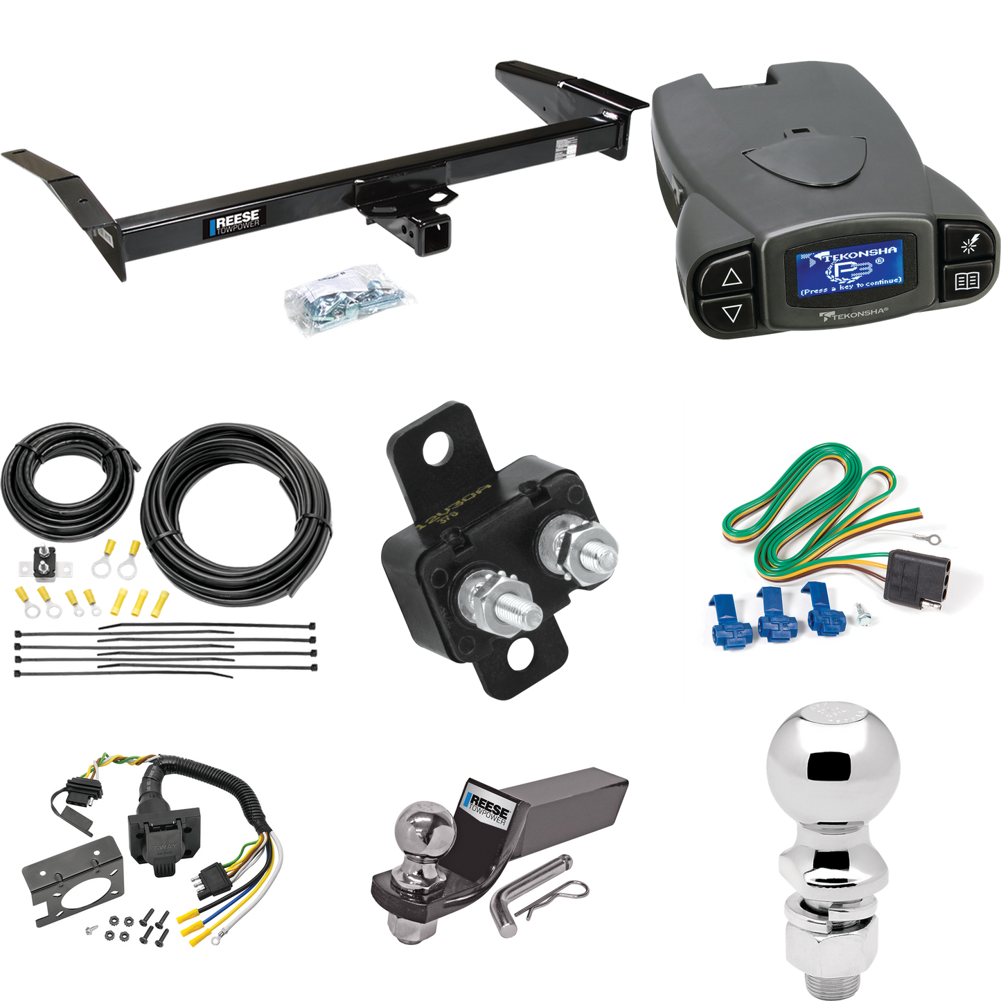 Se adapta al paquete de remolque con enganche para remolque Mercury Marquis 1979-1982 con control de freno Tekonsha Prodigy P3 + cableado RV de 7 vías + soporte de bola y caída de 2" y 2-5/16" (para modelos sedán) de Reese Towpower