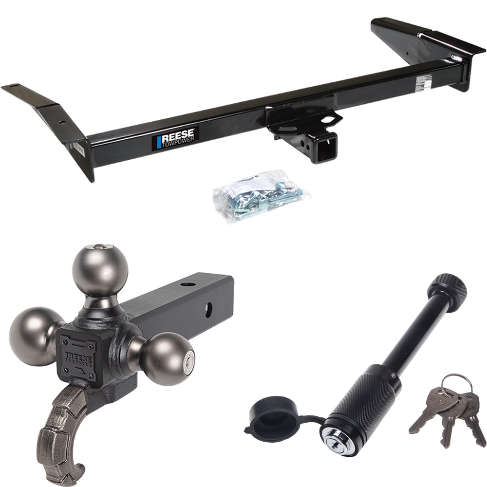 Fits 1983-1991 Ford LTD Crown Victoria Trailer Hitch Tow PKG + Triple Ball Tactical Ball Mount 1-7/8" & 2" & 2-5/16" Balls w/ Tow Hook + Tactical Dogbone Lock By Reese Towpower