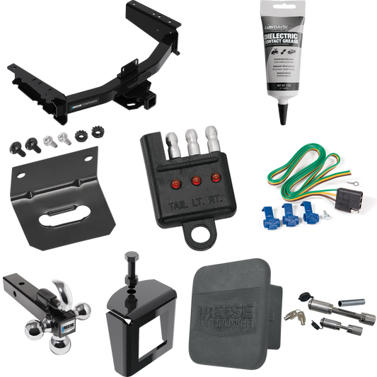 Fits 2019-2023 RAM 1500 Trailer Hitch Tow PKG w/ 4-Flat Wiring Harness + Triple Ball Ball Mount 1-7/8" & 2" & 2-5/16" Trailer Balls w/ Tow Hook + Dual Hitch & Coupler Locks + Hitch Cover + Wiring Bracket + Wiring Tester + Electric Grease + Anti Rattl