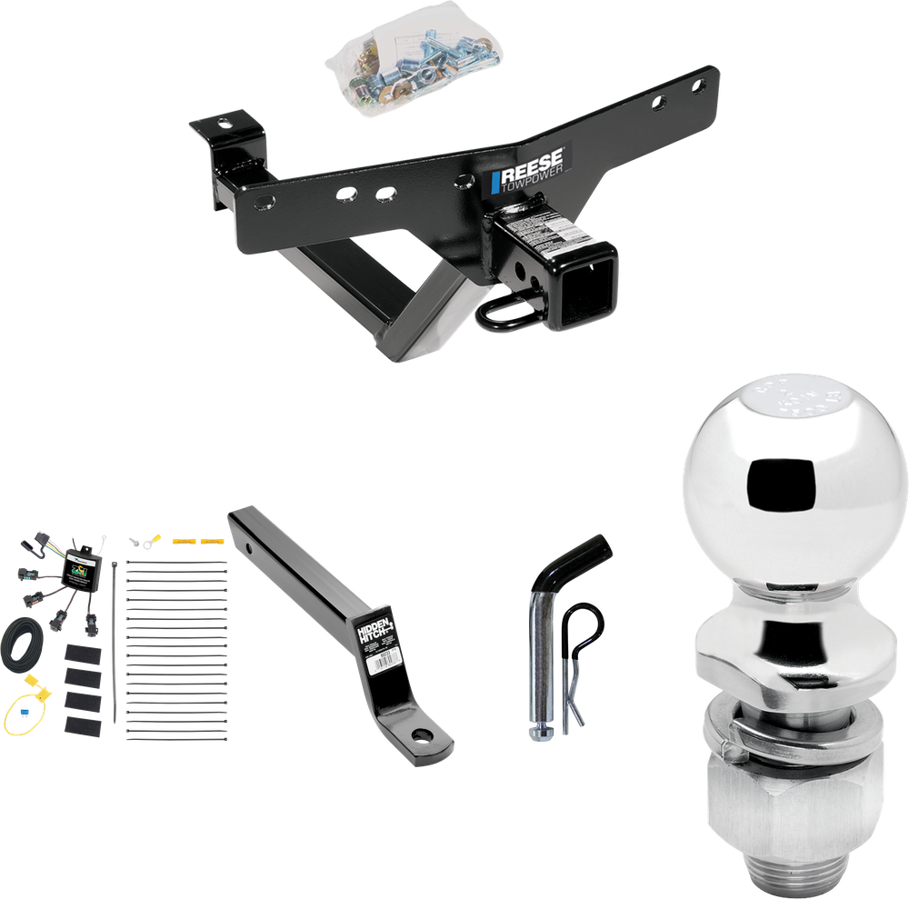 Se adapta al paquete de enganche de remolque BMW X5 2000-2006 con cableado de 4 contactos planos "sin empalme" + soporte de bola extendido de 16" de largo con caída de 4" + pasador/clip + bola de 2" de Reese Towpower