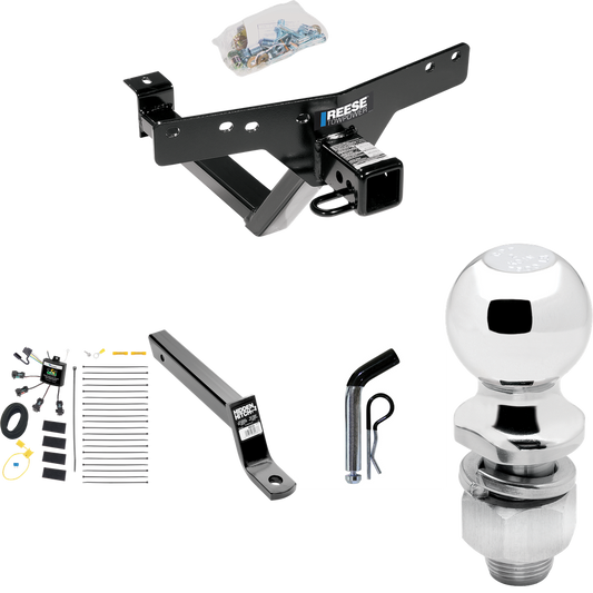 Se adapta al paquete de enganche de remolque BMW X5 2000-2006 con cableado de 4 contactos planos "sin empalme" + soporte de bola extendido de 16" de largo con caída de 4" + pasador/clip + bola de 2" de Reese Towpower