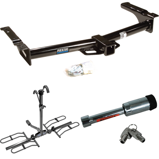 Fits 1975-2014 Ford E-250 Econoline Trailer Hitch Tow PKG w/ 2 Bike Plaform Style Carrier Rack + Hitch Lock By Reese Towpower