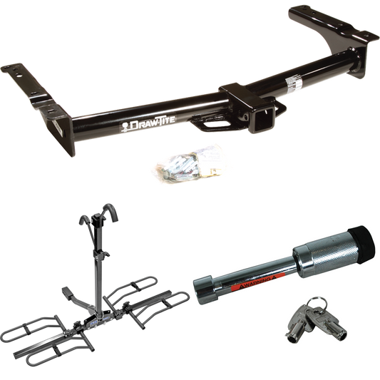 Fits 1975-2014 Ford E-250 Econoline Trailer Hitch Tow PKG w/ 2 Bike Plaform Style Carrier Rack + Hitch Lock By Draw-Tite