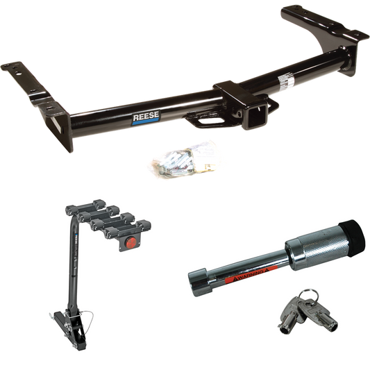 Fits 2009-2012 Ford E-350 Econoline Super Duty Trailer Hitch Tow PKG w/ 4 Bike Carrier Rack + Hitch Lock (For (Prepped Class II Tow Package) Models) By Reese Towpower