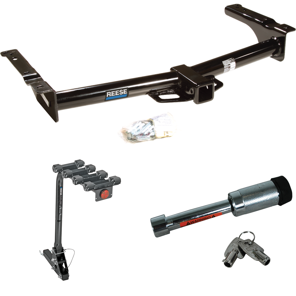 Fits 2003-2014 Ford E-350 Econoline Super Duty Trailer Hitch Tow PKG w/ 4 Bike Carrier Rack + Hitch Lock By Reese Towpower