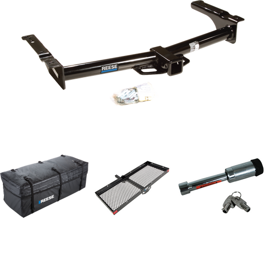 Fits 2009-2012 Ford E-150 Econoline Trailer Hitch Tow PKG w/ 48" x 20" Cargo Carrier + Cargo Bag + Hitch Lock (For (Prepped Class II Tow Package) Models) By Reese Towpower