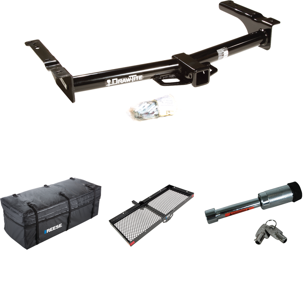 Fits 1975-1983 Ford E-100 Econoline Trailer Hitch Tow PKG w/ 48" x 20" Cargo Carrier + Cargo Bag + Hitch Lock By Draw-Tite