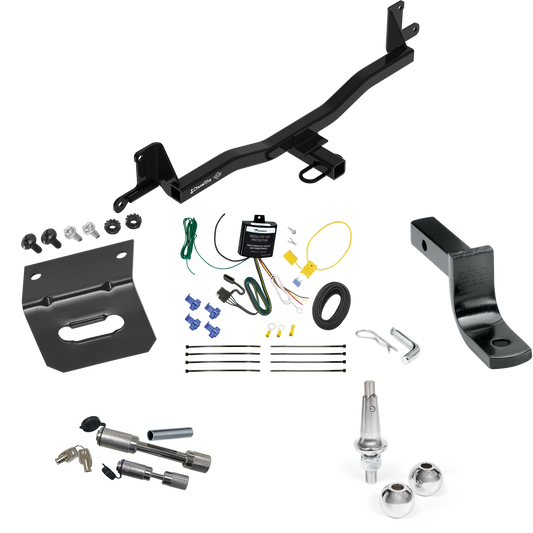 Fits 2012-2019 Toyota Prius C Trailer Hitch Tow PKG w/ 4-Flat Wiring Harness + Draw-Bar + Interchangeable 1-7/8" & 2" Balls + Wiring Bracket + Dual Hitch & Coupler Locks By Draw-Tite