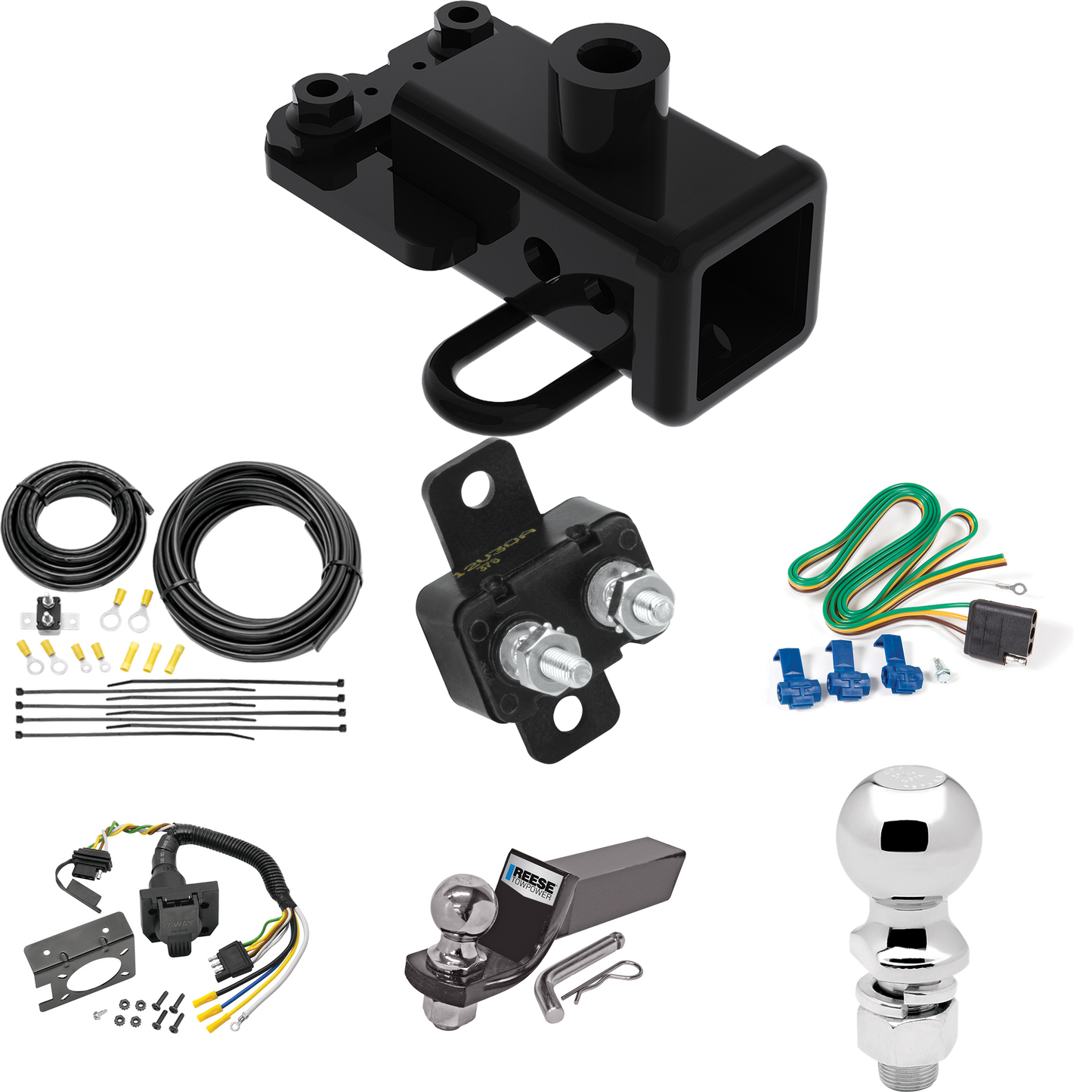 Fits 2019-2023 RAM 1500 Trailer Hitch Tow PKG w/ 7-Way RV Wiring + 2" & 2-5/16" Ball + Drop Mount (For (New Body Style) Models) By Reese Towpower