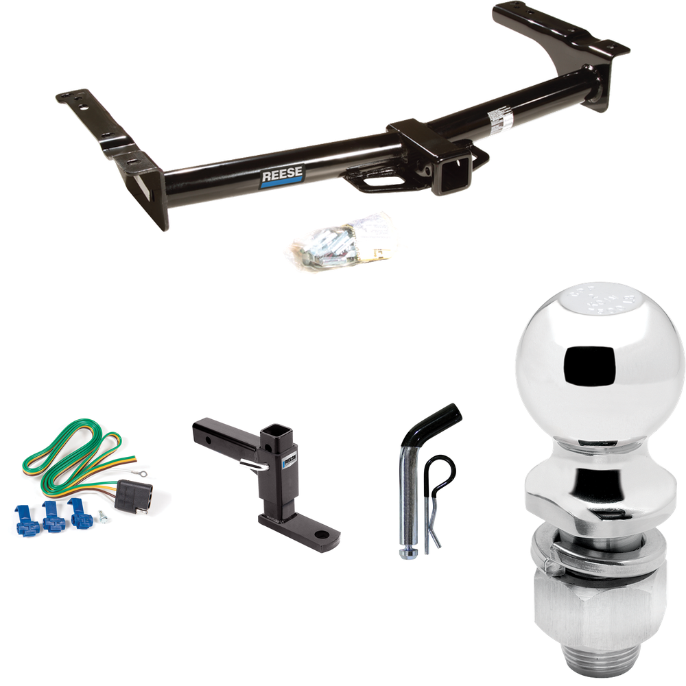 Fits 2003-2007 Ford E-150 Econoline Trailer Hitch Tow PKG w/ 4-Flat Wiring + Adjustable Drop Rise Ball Mount + Pin/Clip + 2" Ball By Reese Towpower