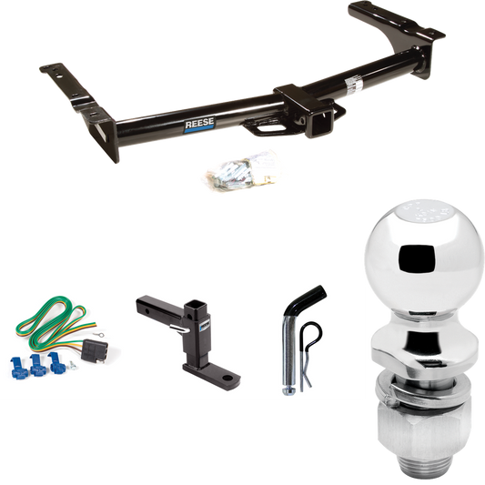 Fits 2003-2007 Ford E-150 Econoline Trailer Hitch Tow PKG w/ 4-Flat Wiring + Adjustable Drop Rise Ball Mount + Pin/Clip + 2" Ball By Reese Towpower