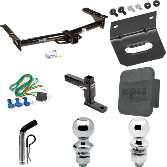 Fits 1975-1991 Ford E-250 Econoline Trailer Hitch Tow PKG w/ 4-Flat Wiring + Adjustable Drop Rise Ball Mount + Pin/Clip + 2" Ball + 1-7/8" Ball + Wiring Bracket + Hitch Cover By Reese Towpower