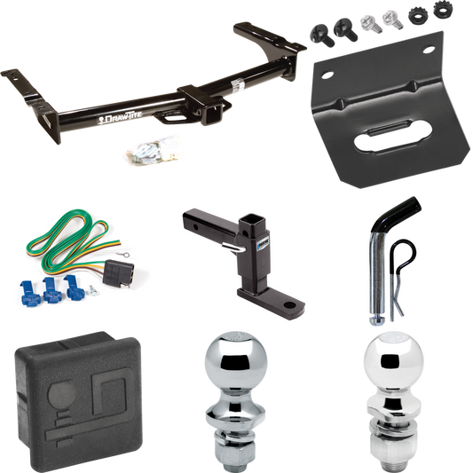 Fits 1975-1983 Ford E-100 Econoline Trailer Hitch Tow PKG w/ 4-Flat Wiring + Adjustable Drop Rise Ball Mount + Pin/Clip + 2" Ball + 1-7/8" Ball + Wiring Bracket + Hitch Cover By Draw-Tite