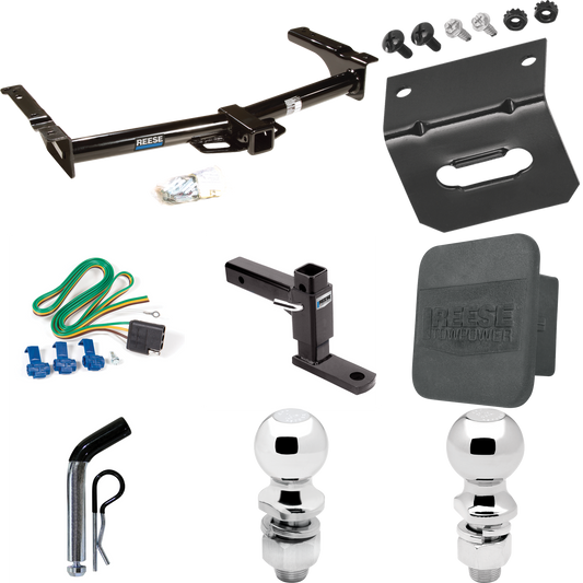 Fits 1975-1991 Ford E-150 Econoline Trailer Hitch Tow PKG w/ 4-Flat Wiring + Adjustable Drop Rise Ball Mount + Pin/Clip + 2" Ball + 2-5/16" Ball + Wiring Bracket + Hitch Cover By Reese Towpower