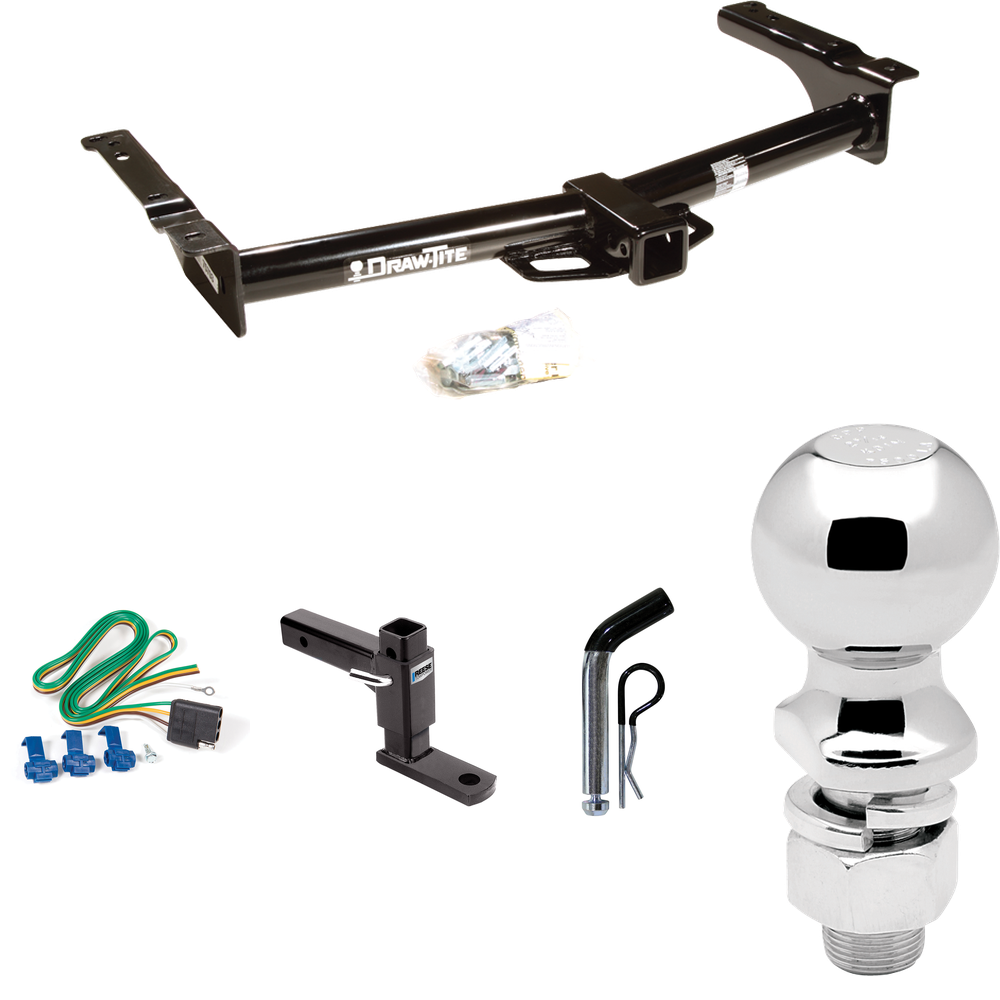 Fits 1975-1983 Ford E-100 Econoline Trailer Hitch Tow PKG w/ 4-Flat Wiring + Adjustable Drop Rise Ball Mount + Pin/Clip + 2-5/16" Ball By Draw-Tite