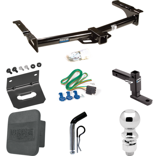 Fits 2003-2007 Ford E-350 Econoline Super Duty Trailer Hitch Tow PKG w/ 4-Flat Wiring + Adjustable Drop Rise Ball Mount + Pin/Clip + 2-5/16" Ball + Wiring Bracket + Hitch Cover By Reese Towpower