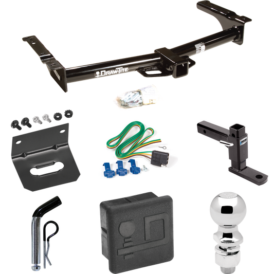 Fits 1975-1991 Ford E-250 Econoline Trailer Hitch Tow PKG w/ 4-Flat Wiring + Adjustable Drop Rise Ball Mount + Pin/Clip + 2-5/16" Ball + Wiring Bracket + Hitch Cover By Draw-Tite