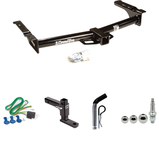 Fits 1975-1991 Ford E-250 Econoline Trailer Hitch Tow PKG w/ 4-Flat Wiring + Adjustable Drop Rise Ball Mount + Pin/Clip + Inerchangeable 1-7/8" & 2" & 2-5/16" Balls By Draw-Tite