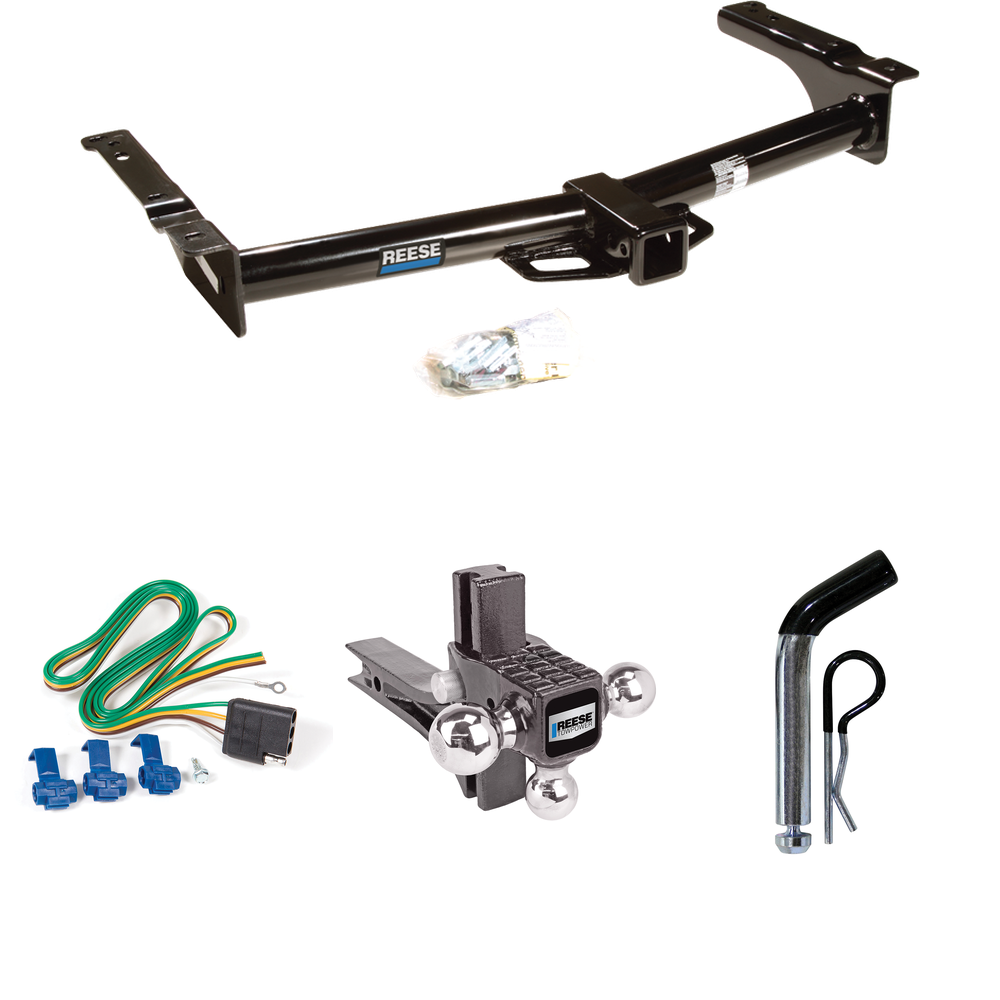 Fits 2003-2007 Ford E-350 Econoline Super Duty Trailer Hitch Tow PKG w/ 4-Flat Wiring + Adjustable Drop Rise Triple Ball Ball Mount 1-7/8" & 2" & 2-5/16" Trailer Balls + Pin/Clip By Reese Towpower