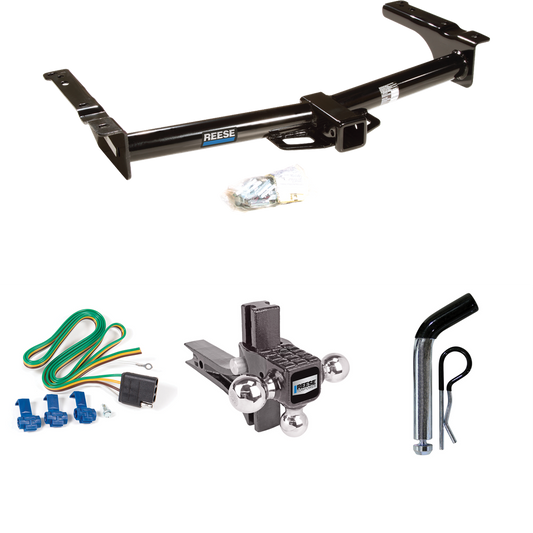 Fits 2003-2007 Ford E-350 Econoline Super Duty Trailer Hitch Tow PKG w/ 4-Flat Wiring + Adjustable Drop Rise Triple Ball Ball Mount 1-7/8" & 2" & 2-5/16" Trailer Balls + Pin/Clip By Reese Towpower