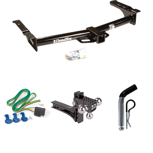 Fits 2003-2007 Ford E-150 Econoline Trailer Hitch Tow PKG w/ 4-Flat Wiring + Adjustable Drop Rise Triple Ball Ball Mount 1-7/8" & 2" & 2-5/16" Trailer Balls + Pin/Clip By Draw-Tite