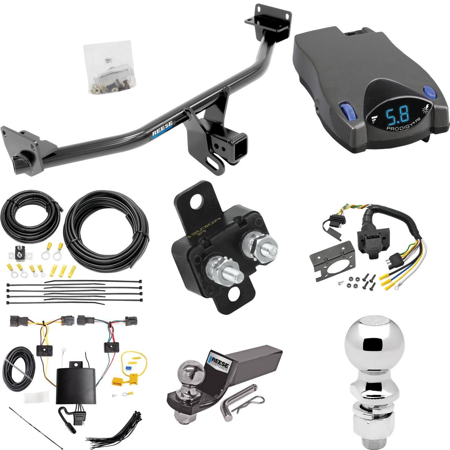 Fits 2019-2021 Hyundai Tucson Trailer Hitch Tow PKG w/ Tekonsha Prodigy P2 Brake Control + 7-Way RV Wiring + 2" & 2-5/16" Ball & Drop Mount (Excludes: Night Edition Models) By Reese Towpower