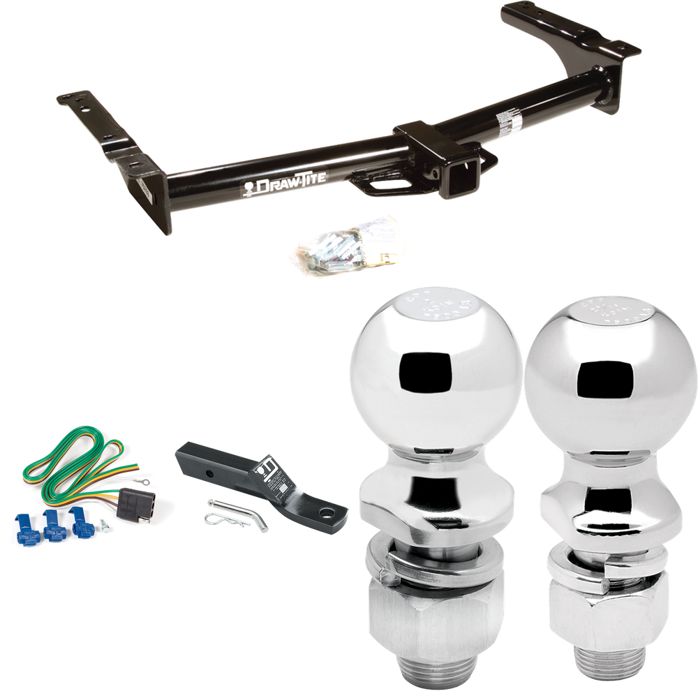 Fits 2003-2007 Ford E-350 Econoline Super Duty Trailer Hitch Tow PKG w/ 4-Flat Wiring + Ball Mount w/ 2" Drop + 2" Ball + 2-5/16" Ball By Draw-Tite