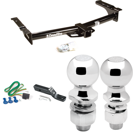 Fits 2003-2007 Ford E-350 Econoline Super Duty Trailer Hitch Tow PKG w/ 4-Flat Wiring + Ball Mount w/ 2" Drop + 2" Ball + 2-5/16" Ball By Draw-Tite