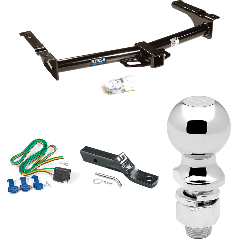 Fits 1975-1991 Ford E-250 Econoline Trailer Hitch Tow PKG w/ 4-Flat Wiring + Ball Mount w/ 2" Drop + 2-5/16" Ball By Reese Towpower