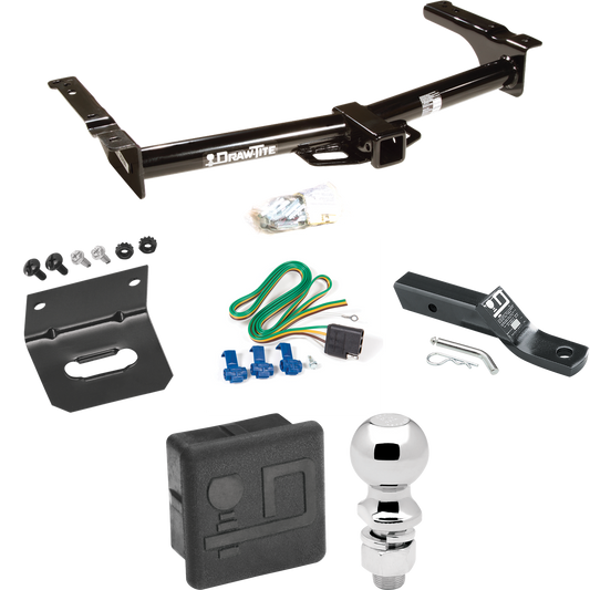 Fits 1975-1983 Ford E-100 Econoline Trailer Hitch Tow PKG w/ 4-Flat Wiring + Ball Mount w/ 2" Drop + 2-5/16" Ball + Wiring Bracket + Hitch Cover By Draw-Tite