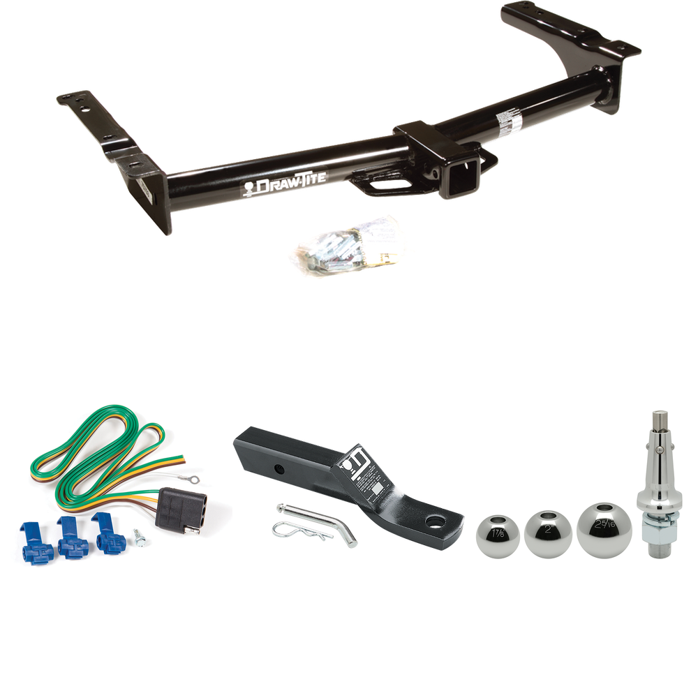 Fits 1975-1991 Ford E-350 Econoline Trailer Hitch Tow PKG w/ 4-Flat Wiring + Ball Mount w/ 2" Drop + Interchangeable Ball 1-7/8" & 2" & 2-5/16" By Draw-Tite