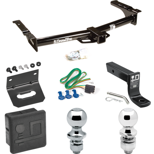 Fits 1975-1991 Ford E-150 Econoline Trailer Hitch Tow PKG w/ 4-Flat Wiring + Ball Mount w/ 4" Drop + 2" Ball + 1-7/8" Ball + Wiring Bracket + Hitch Cover By Draw-Tite