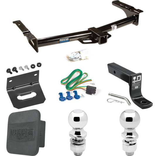 Fits 1975-1991 Ford E-250 Econoline Trailer Hitch Tow PKG w/ 4-Flat Wiring + Ball Mount w/ 4" Drop + 2" Ball + 2-5/16" Ball + Wiring Bracket + Hitch Cover By Reese Towpower