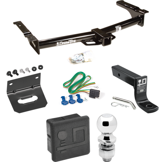 Fits 2003-2007 Ford E-350 Econoline Super Duty Trailer Hitch Tow PKG w/ 4-Flat Wiring + Ball Mount w/ 4" Drop + 2" Ball + Wiring Bracket + Hitch Cover By Draw-Tite