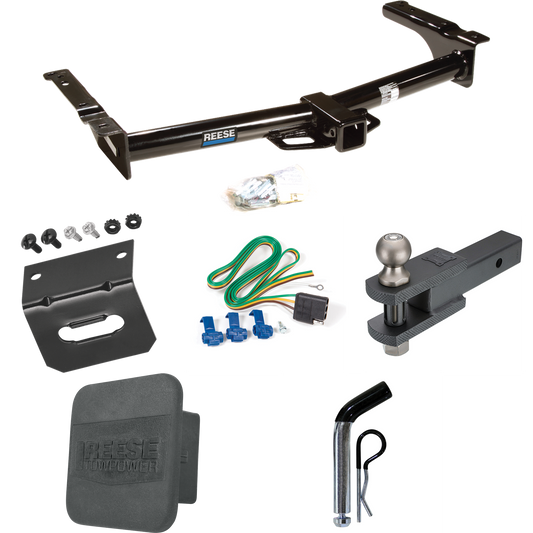 Se adapta al paquete de enganche de remolque Ford E-150 Econoline 1975-1991 con 4 cables planos + soporte de bola de enganche de horquilla con bola de 2" + pasador/clip + soporte de cableado + cubierta de enganche de Reese Towpower