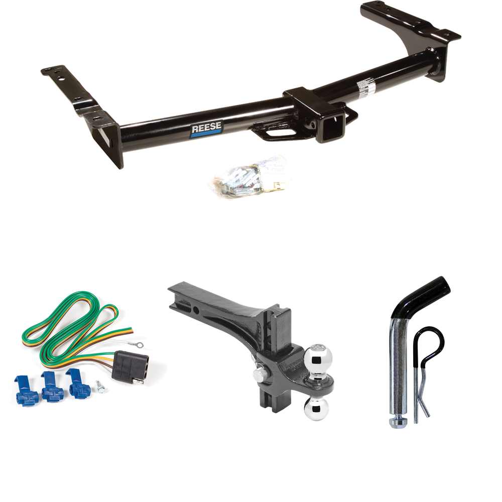 Fits 2003-2007 Ford E-150 Econoline Trailer Hitch Tow PKG w/ 4-Flat Wiring + Dual Adjustable Drop Rise Ball Ball Mount 2" & 2-5/16" Trailer Balls + Pin/Clip By Reese Towpower