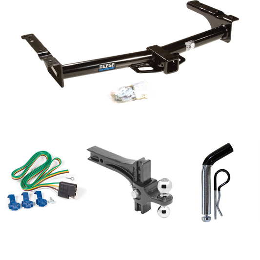 Fits 2003-2007 Ford E-150 Econoline Trailer Hitch Tow PKG w/ 4-Flat Wiring + Dual Adjustable Drop Rise Ball Ball Mount 2" & 2-5/16" Trailer Balls + Pin/Clip By Reese Towpower