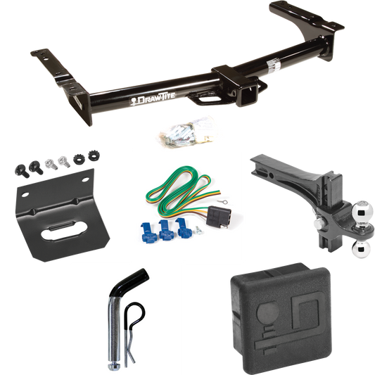 Fits 1975-1991 Ford E-150 Econoline Trailer Hitch Tow PKG w/ 4-Flat Wiring + Dual Adjustable Drop Rise Ball Ball Mount 2" & 2-5/16" Trailer Balls + Pin/Clip + Wiring Bracket + Hitch Cover By Draw-Tite