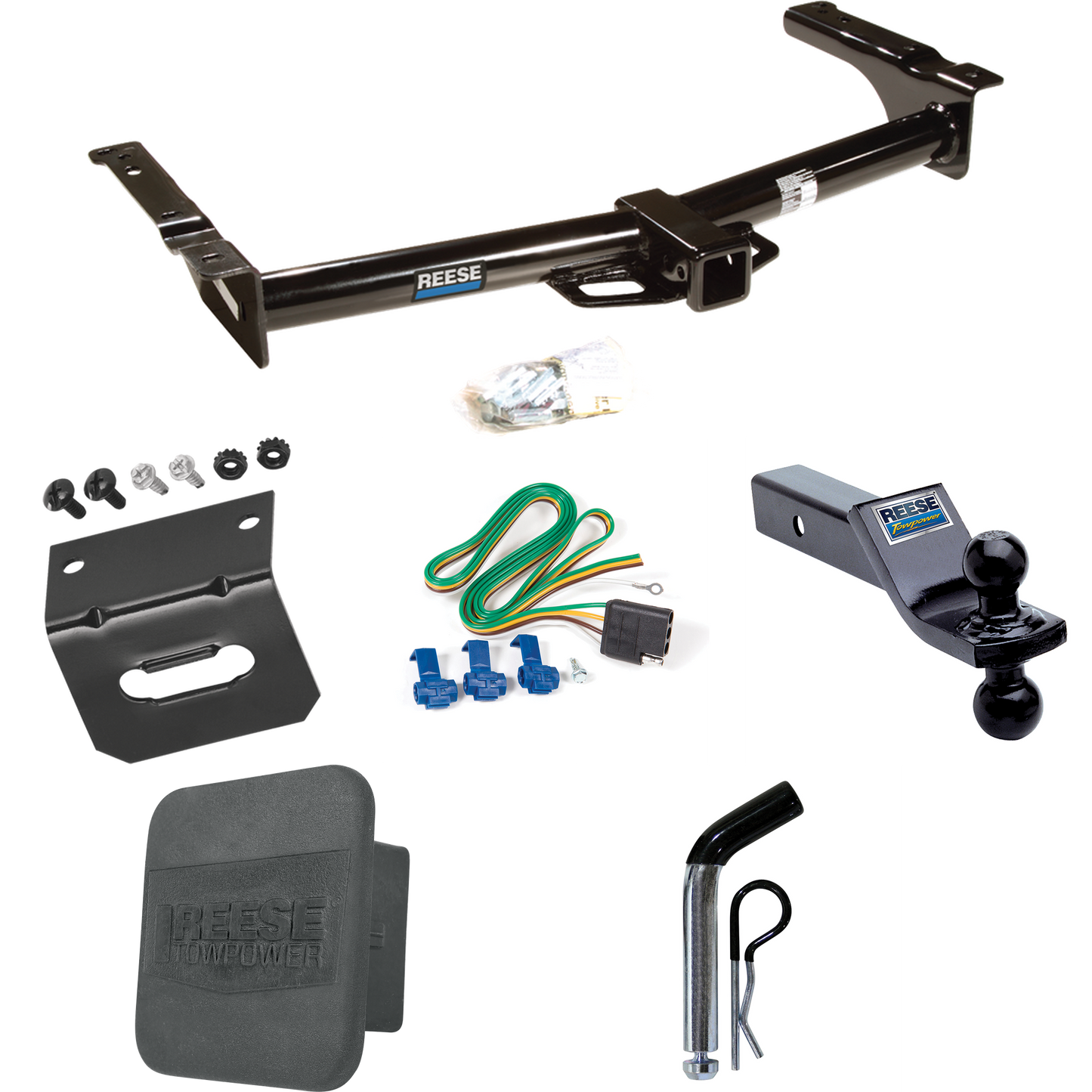 Fits 2003-2007 Ford E-250 Econoline Trailer Hitch Tow PKG w/ 4-Flat Wiring + Dual Ball Ball Mount 1-7/8" & 2" Trailer Balls + Pin/Clip + Wiring Bracket + Hitch Cover By Reese Towpower