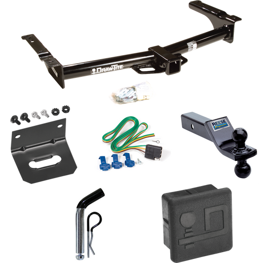 Fits 1975-1991 Ford E-250 Econoline Trailer Hitch Tow PKG w/ 4-Flat Wiring + Dual Ball Ball Mount 1-7/8" & 2" Trailer Balls + Pin/Clip + Wiring Bracket + Hitch Cover By Draw-Tite