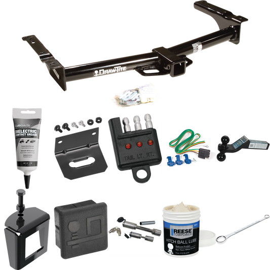 Fits 2003-2007 Ford E-350 Econoline Super Duty Trailer Hitch Tow PKG w/ 4-Flat Wiring + Dual Ball Ball Mount 2" & 2-5/16" Trailer Balls + Wiring Bracket + Hitch Cover + Dual Hitch & Coupler Locks + Wiring Tester + Ball Lube + Electric Grease + Ball W