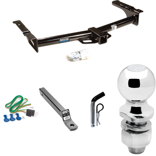 Fits 1975-1991 Ford E-250 Econoline Trailer Hitch Tow PKG w/ 4-Flat Wiring + Extended 16" Long Ball Mount w/ 2" Drop + Pin/Clip + 2" Ball By Reese Towpower