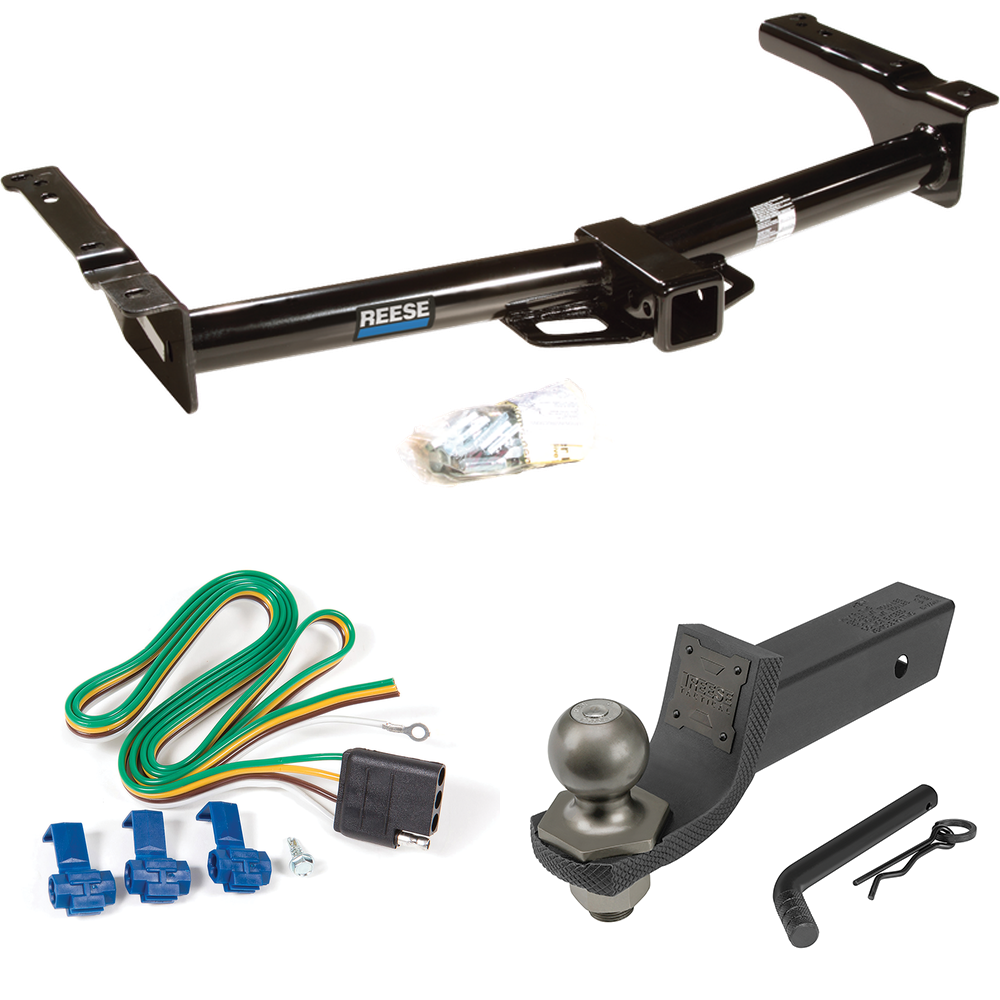 Fits 2003-2007 Ford E-150 Econoline Trailer Hitch Tow PKG w/ 4-Flat Wiring + Interlock Tactical Starter Kit w/ 2" Drop & 2" Ball By Reese Towpower