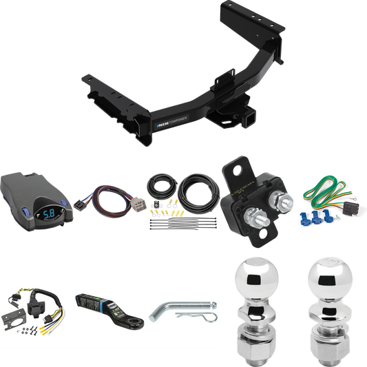 Fits 2019-2023 RAM 1500 Trailer Hitch Tow PKG w/ Tekonsha Prodigy P2 Brake Control + Plug & Play BC Adapter + 7-Way RV Wiring + 2" & 2-5/16" Ball & Drop Mount (For (New Body Style) Models) By Reese Towpower