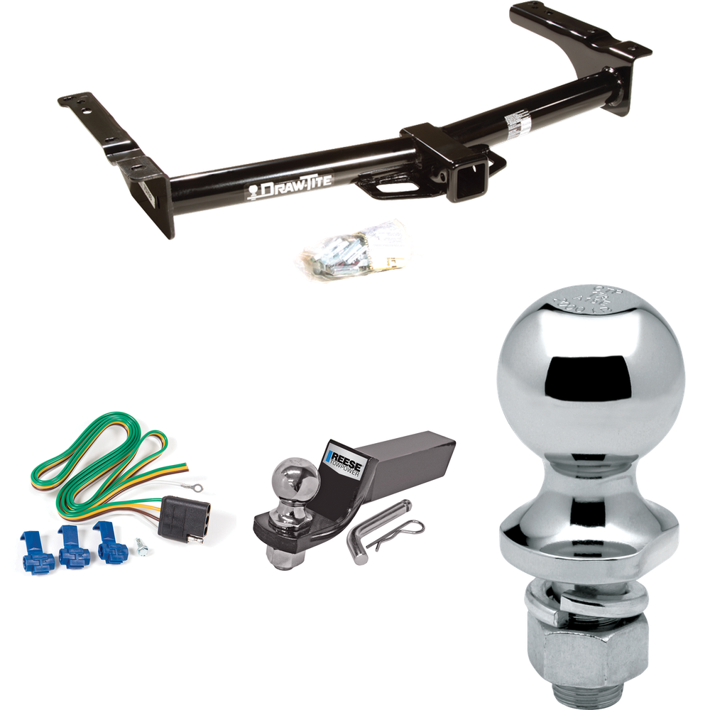 Fits 2003-2007 Ford E-350 Econoline Super Duty Trailer Hitch Tow PKG w/ 4-Flat Wiring + Starter Kit Ball Mount w/ 2" Drop & 2" Ball + 1-7/8" Ball By Draw-Tite